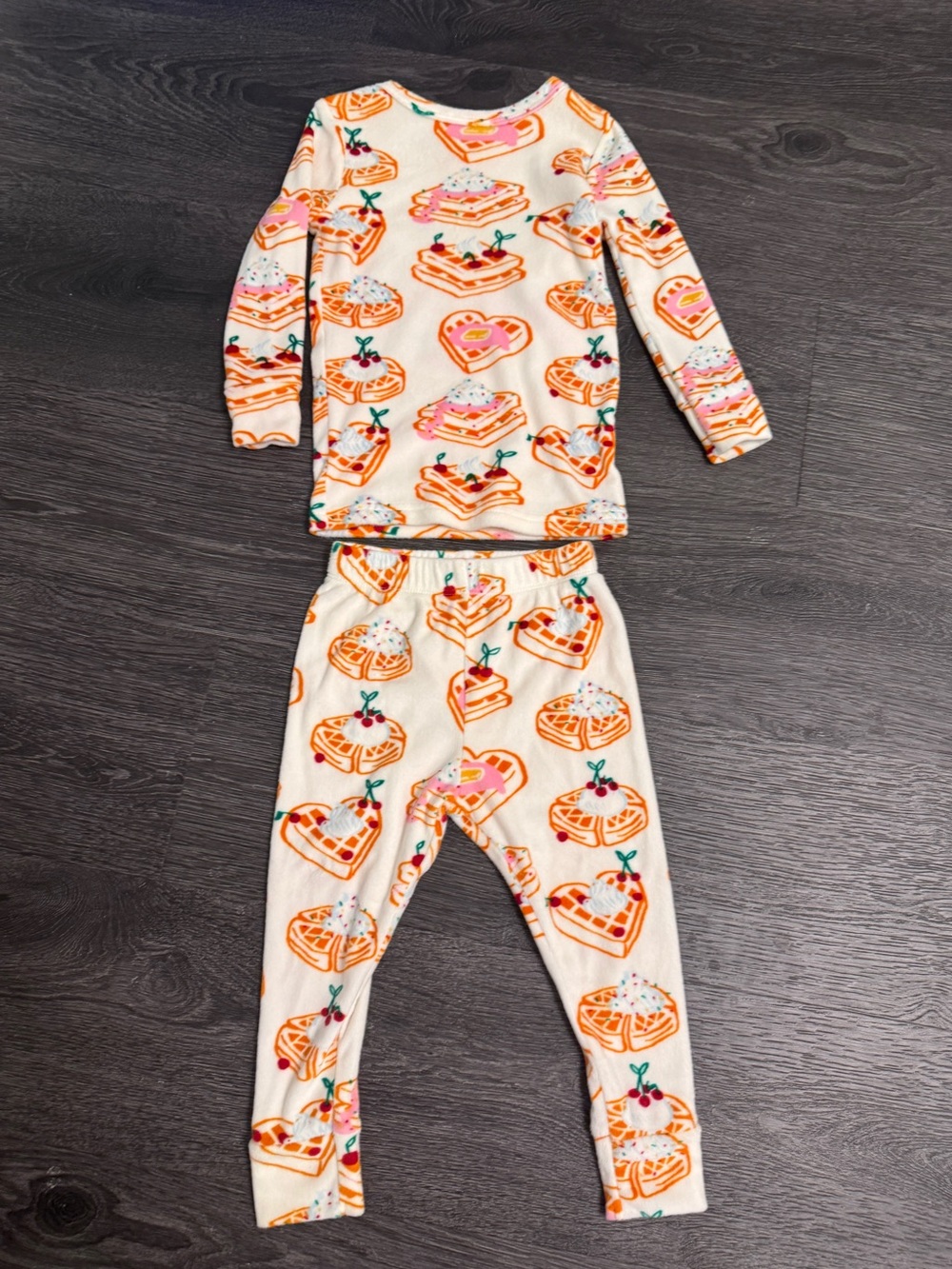 🍒 Cat & Jack Cherry Sundae Waffle Two Piece Long Sleeve & Pants Pajama Set 2T